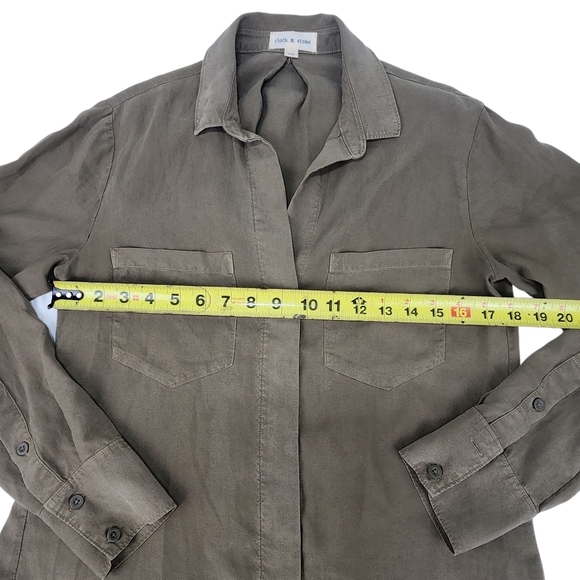 ANTHROPOLOGIE CLOTH & STONE army green button down shirt XS - Picture 14 of 15